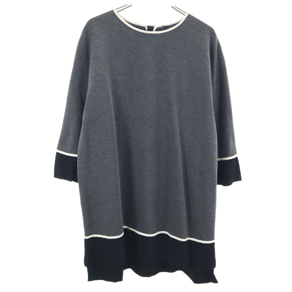 LIVIANA CONTI リビアナコンティ イタリア製 7分袖 天竺 ジャージー生地 チュニック 40 チャコールグレー レディース 古着