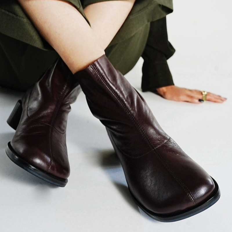 yuko imanishi ＋ ユーコ イマニシ＋ ZEKI 747042 ダークブラウン バックジップブーツ 4.5cmヒール ショートブーツ