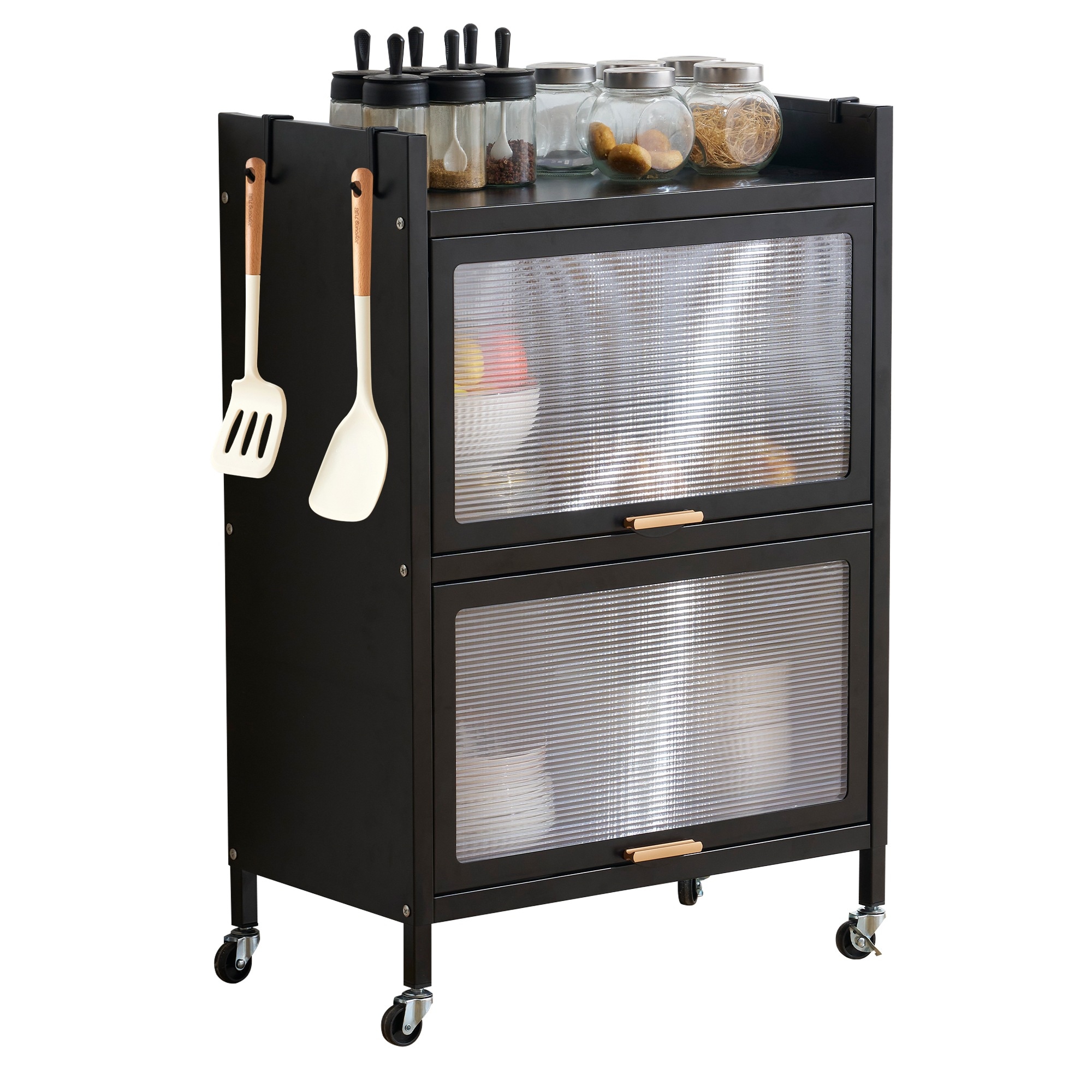 食器棚 キッチン収納 オープンラック キッチンラック 3段 本棚 収納棚 大容量 透明扉付 防塵 作業台 キッチン 多機能収納ラック リビングルーム 寢室 ホームオフィス 省スペース 頑丈 キャスター