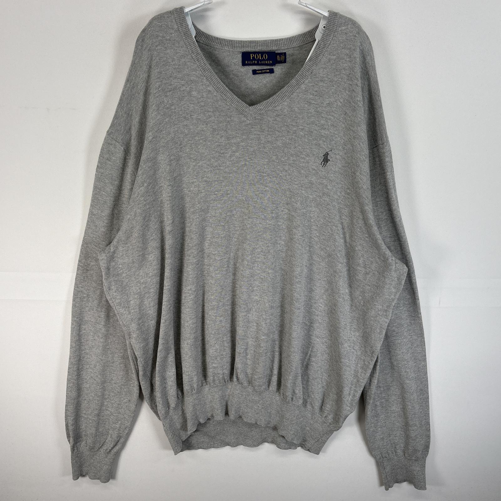 古着 長袖 セーター Vネック ロゴ 刺繍 大きいサイズ XL グレー 無地 メンズ