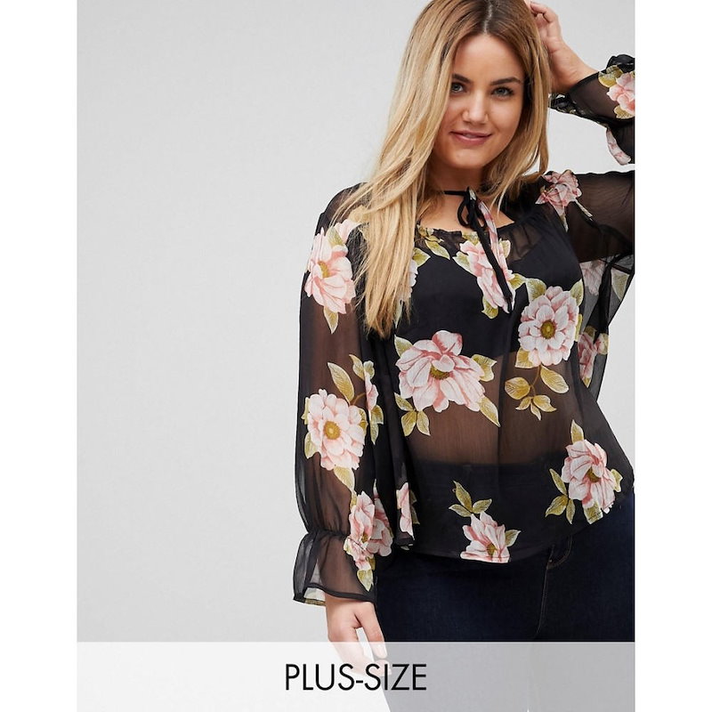 インフルエンス レディース トップス ブラウス・シャツ【Influence Plus Cut Out Detail Tie Neck Floral Blouse】Black インフルエンス レディース トップス ブラウス・シャツ【Influence Plus Cut Out Detail Tie Neck Floral Blouse】Black