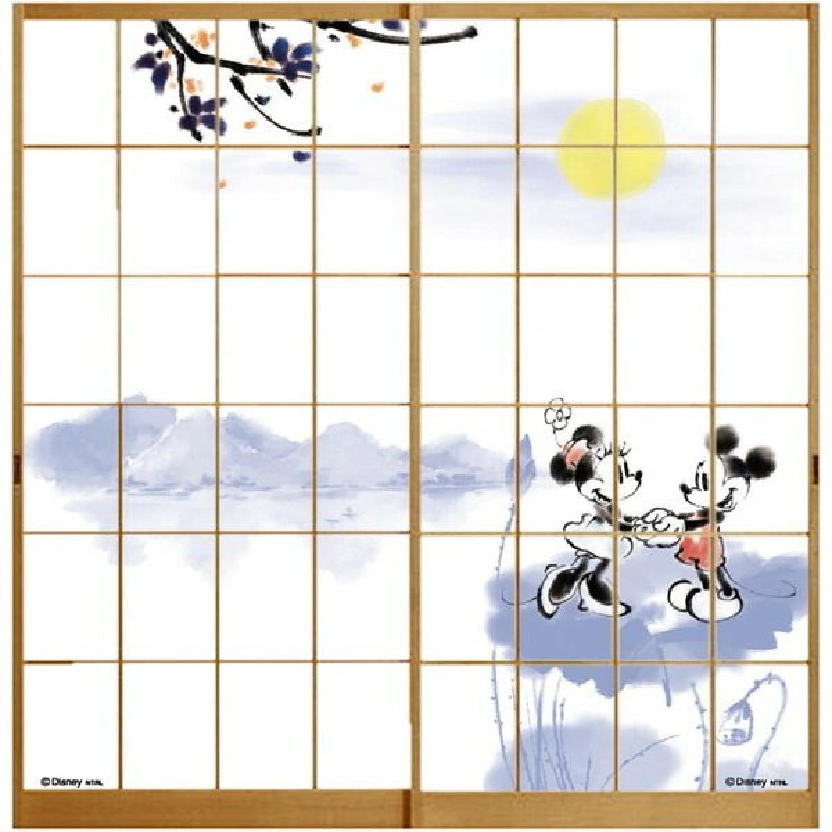 アサヒペン ディズニー ミッキー&ミニー 墨絵 障子紙 NTLD-005S 92cm×182cm 2枚組用 貼り換え 和室 リメイク 簡単 張り替え ミッキー
