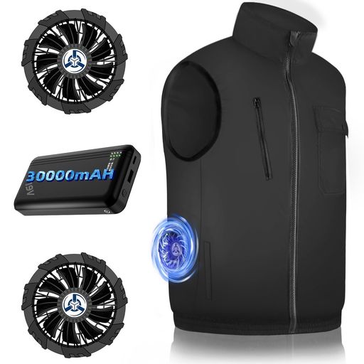 [SUMERIY] 空調作業服 ベスト 超高電圧出力 30000MAHバッテリ 最大30時間連続使用 国産9枚ファン 大風量 静音 4段階風量調節 薄型 吸汗速乾 UVカット 熱中症予防 暑さ対策 屋