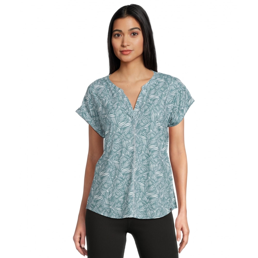 L.L.Bean ストリームサイドティー スプリットネック 半袖 ストームティール ボタニカル