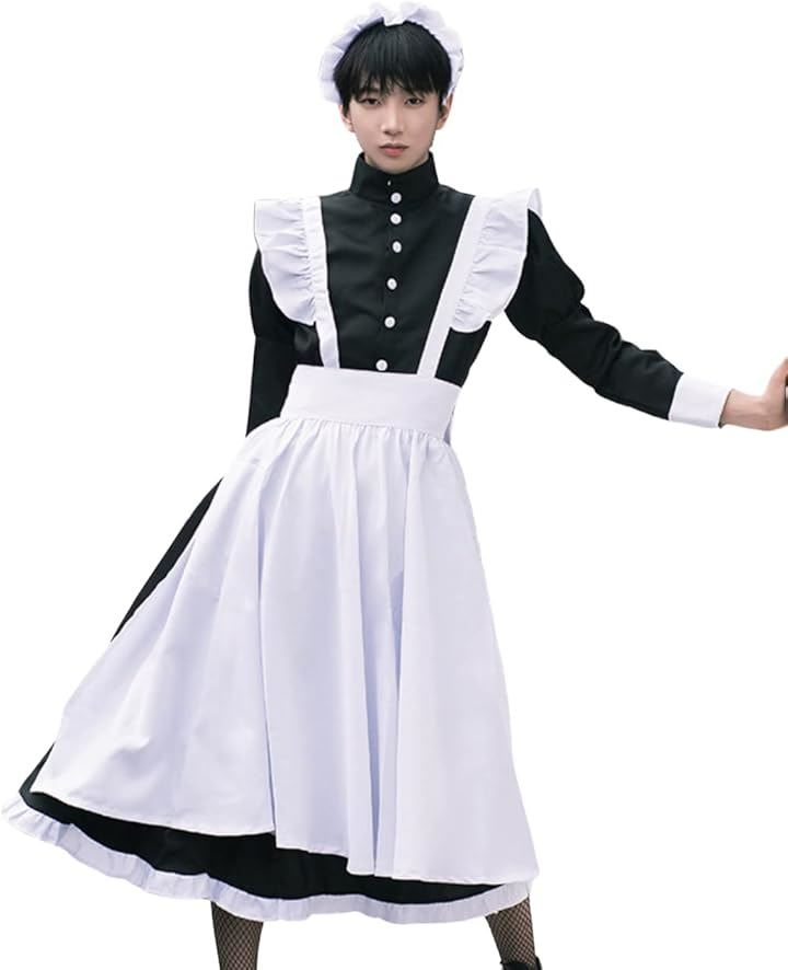 レディレイジー 女装 メイド コスプレ 長袖 ロング メイド服 メンズ 黒 ブラック(ブラック, 2XL)