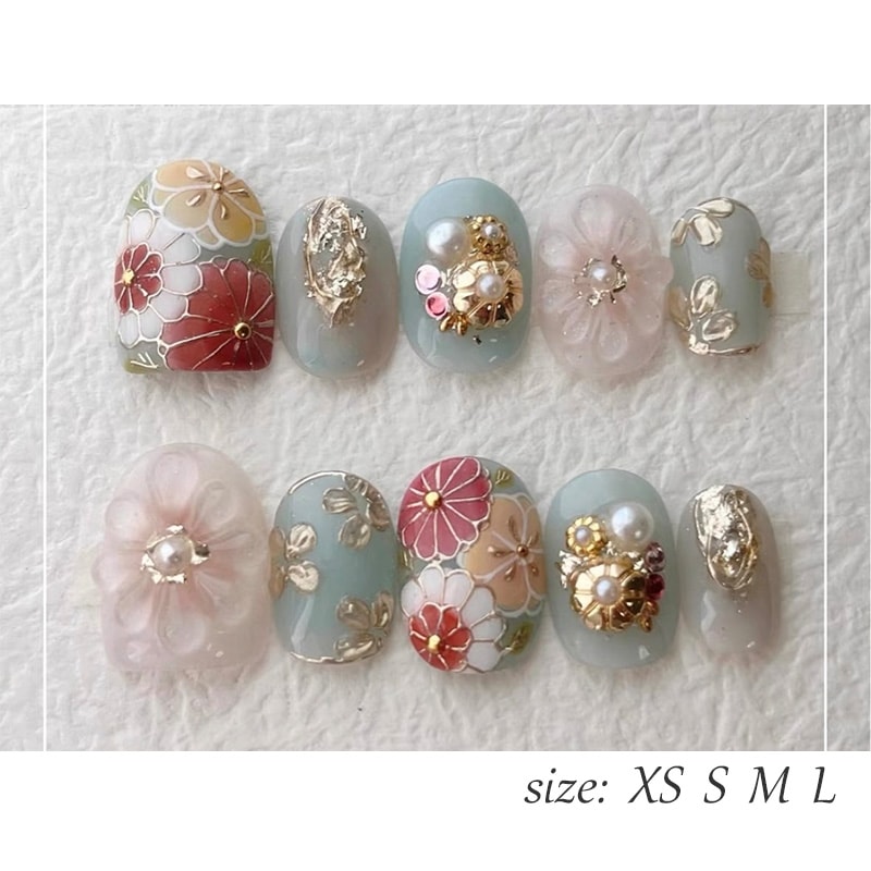 ネイルチップ 手作りネイルチップ 和風ネイルチップ 桜 菊 波 金継ぎ 蒔絵 京都 オーダーメイドネイル ハンドペイントネイル 【手作りネイル】オーダーメイド手作り ジェルネイル ネイルシール セルフ