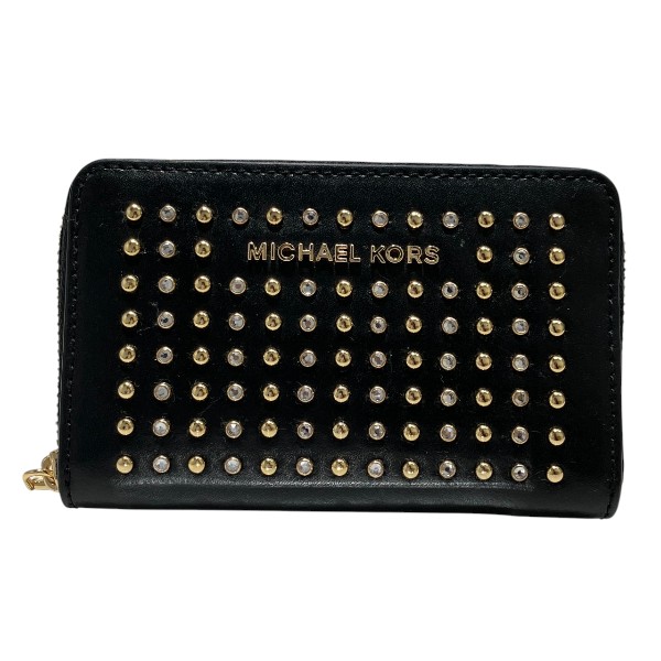 マイケル コース ラウンドジップ スタッズ ラインストーン コインケース 財布【中古】