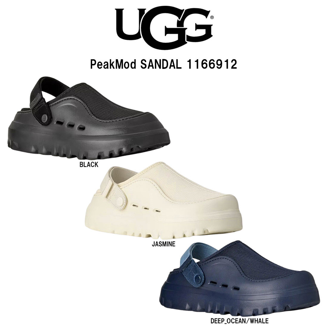UGG メンズ ピークモッド サンダル クロッグ シューズ ストラップ メッシュ 調節可能 2WAY ロゴ スリッポン 軽量 厚底 ボリューム 男性用 1166912