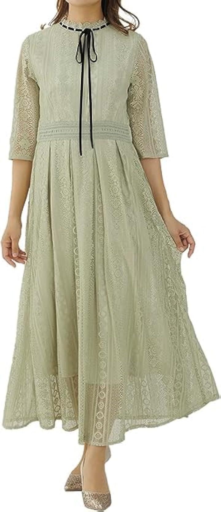 パーティー ドレス 総 レース ワンピース 結婚式 2次会 春 夏 服 秋 冬 大人 オトナ キレイメ カワイイ 可愛い シフォン ブラック 黒 (ミント / 77000031, L)