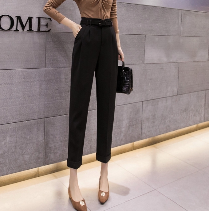 ボトムス パンツ テーパードパンツ アンクル丈 細身 ストレート ベルト ウエストマーク きれいめ
