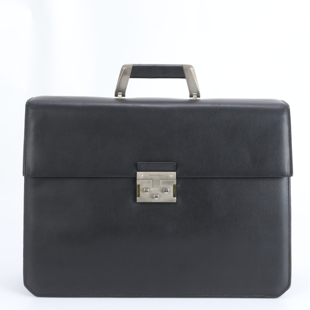 美品 レザー ビジネス バッグ 書類鞄 ブリーフケース トート 通勤 ブラック 黒 A4 メンズ RRE DO8-2 中古