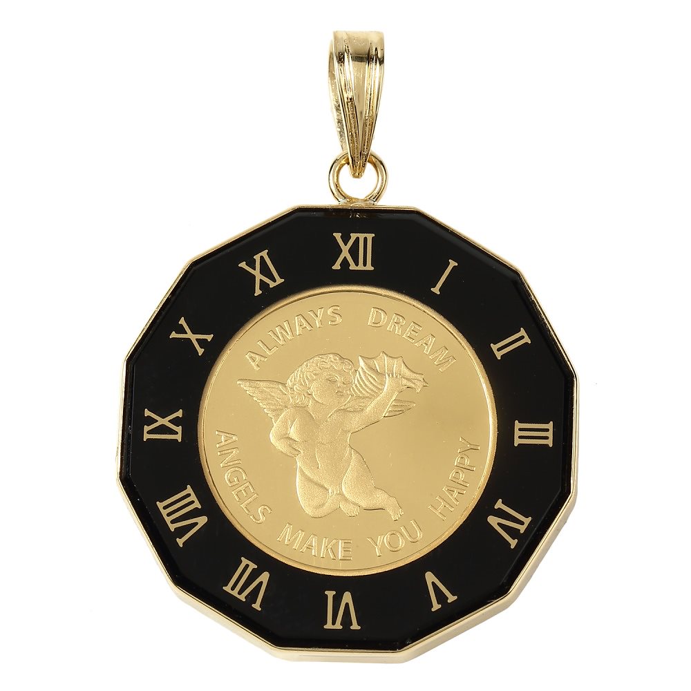 純金 K24 エンジェル 1/25oz 金貨 ペンダントトップ コイン アラベスク ブラック 時計文