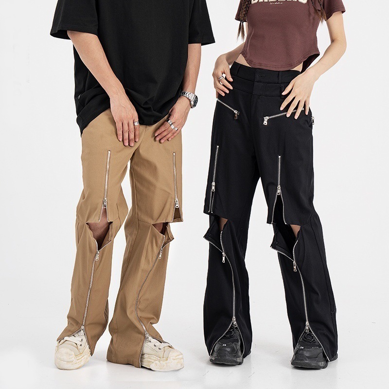 韓国ファッションワイドパンツスリム 通気性ロングパンツ ハイウエストスウェットパンツカップル春服レディース可愛いダメージ設計2024人気新作スラックスパンツ