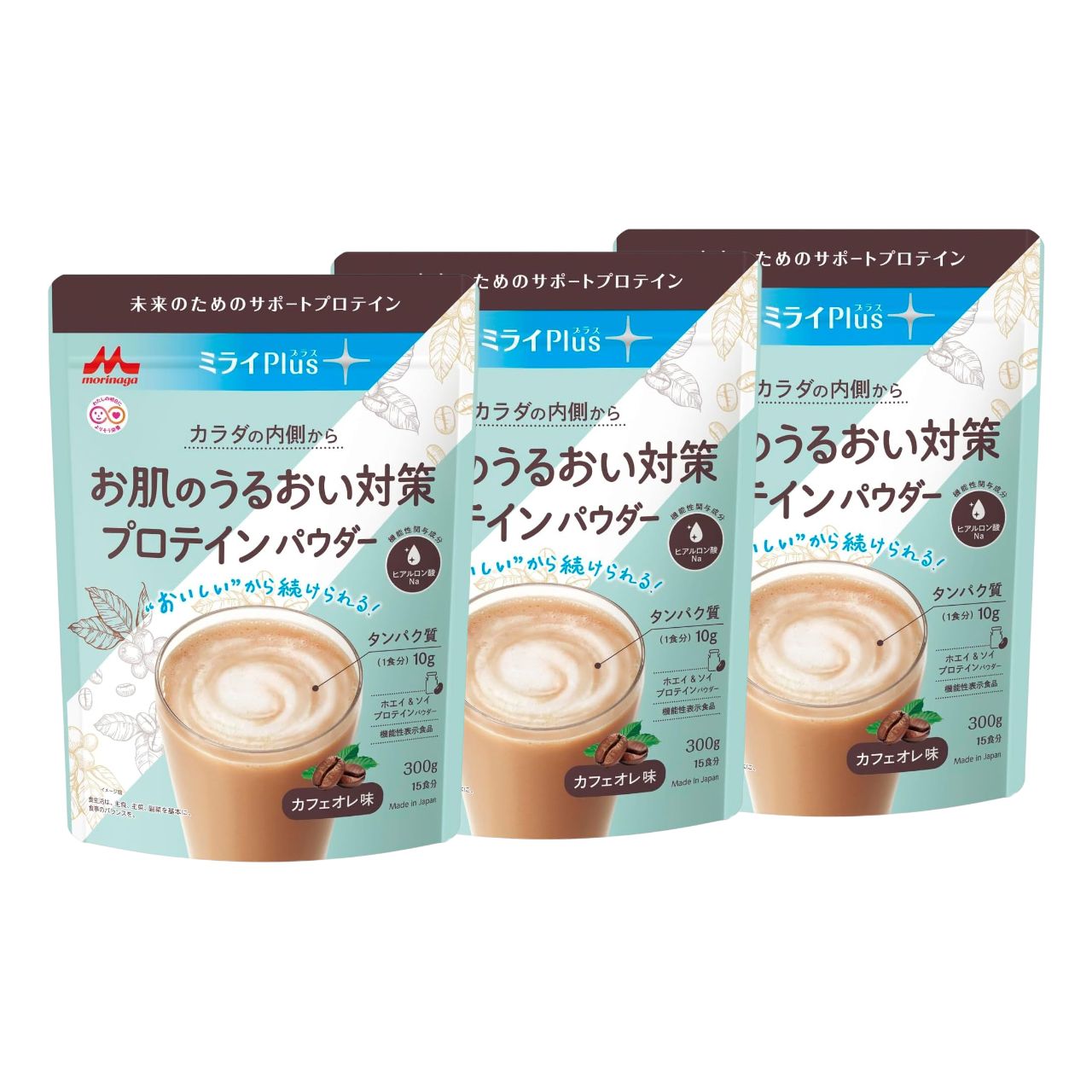 森永乳業 ミライPlus お肌のうるおい対策 プロテインパウダー カフェオレ味 300g 3袋 機能性表示食品 森永 ミライプラス プロテイン パウダー