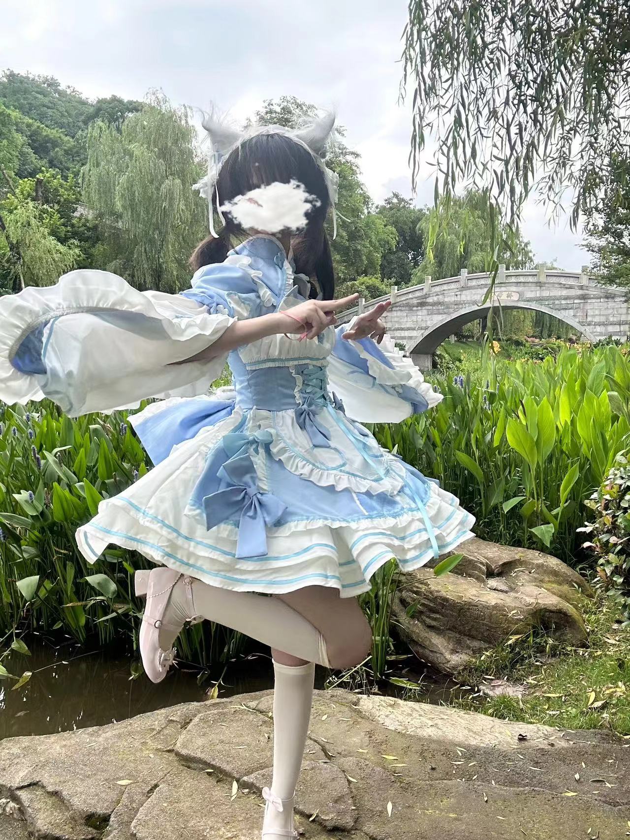 夏向け チャイナドレス 猫耳 尾っぽ付き 新品 中華風ロリータ 夏日叮当猫 リボン 甘辛ミックス ワンピース コスプレ／撮影用