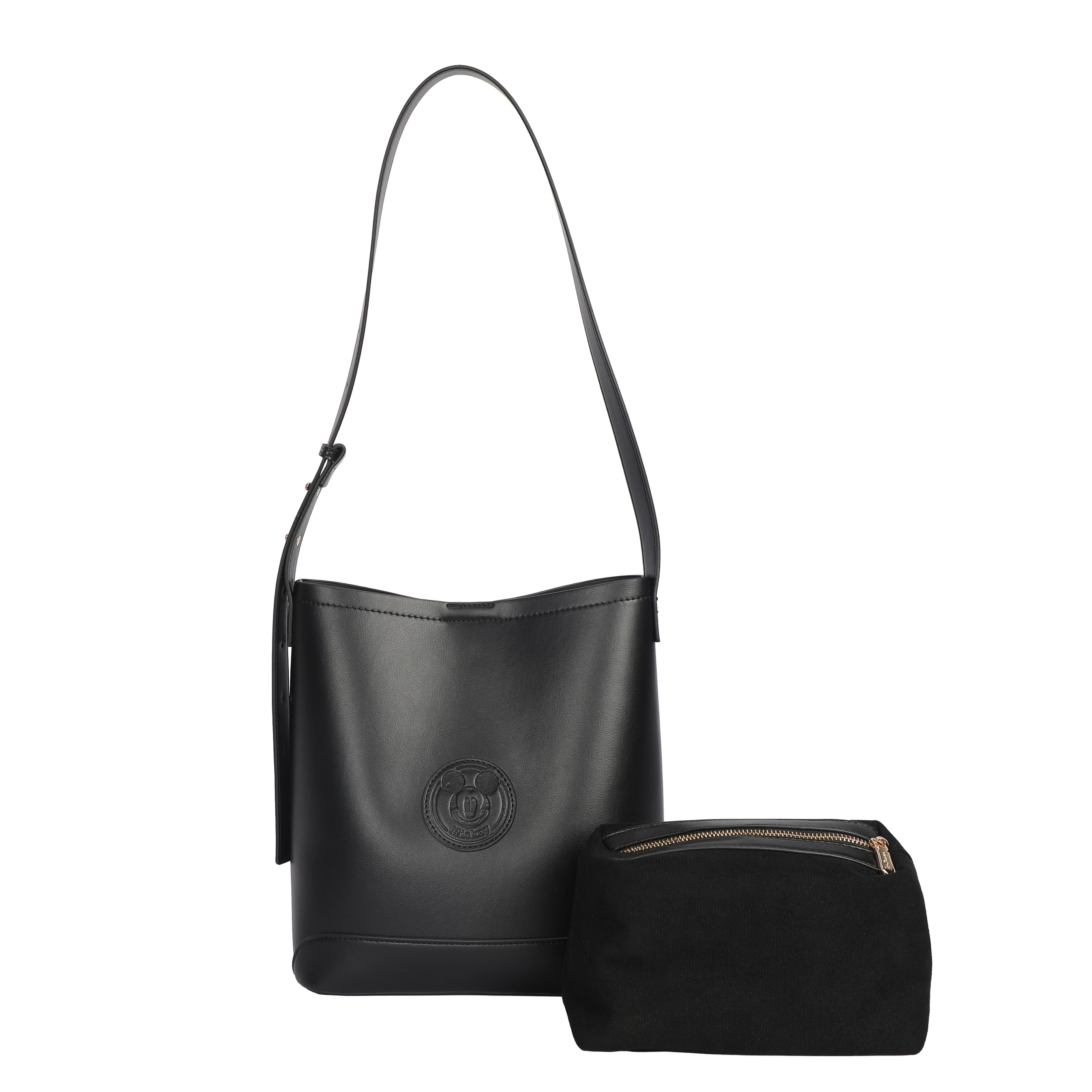 正規ライセンス ミッキーマウス レディース ショルダーバッグ ピーチバッグ ハンドバッグ 肩掛けバッグ 斜めがけバッグ PUレザー/金属素材 Black-L