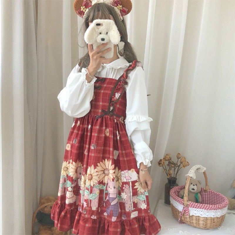 ひまわりくまのやさしい女の子のキャミソールのワンピース ロリータワンピース