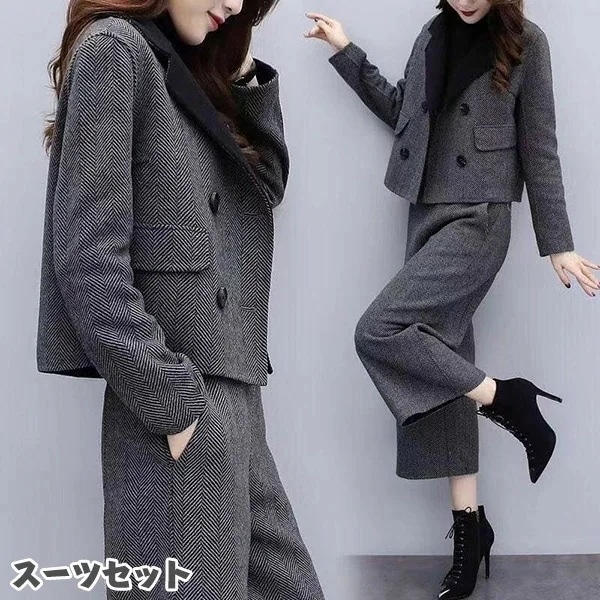 セットアップ ワイドパンツ 卒業式 レディース テーラードジャケット 羽織り アウター ガウチョパンツ パンツ カジュアル エレガント 結婚式 セレモニー ママ 母 コーデ 体型カバー