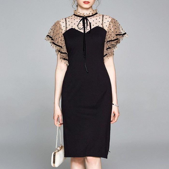 パーティードレス 韓国 ドレス 個性的 ワンピース プチプラ 結婚式 10代 安い 可愛い ぽっちゃり おしゃれ お呼ばれ 二次会 謝恩会 膝丈 黒 ミモレ丈 袖あり ボディコン クラシカル 大きいサ