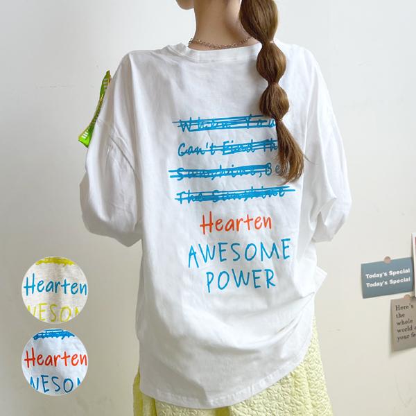 体型カバー サイズ トップス ロゴ Tシャツ 長袖 春 レディース かわいい カジュアル シンプル 韓国 ファッション バックロゴビッグTシャツ