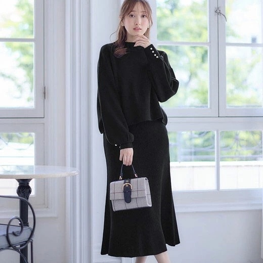 [最安値挑戦]！パール調ボタンニット＆キャミワンピース レディース 秋冬 トップス アンサンブル M-LL