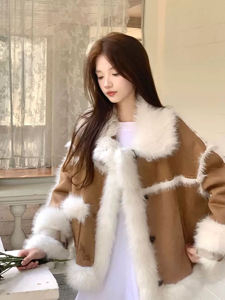 新しい フェイク キツネ毛 アウター おしゃれ 厚手 毛皮コート トップス レディース カジュアル 冬服 ジャケット ファーアウター 上着