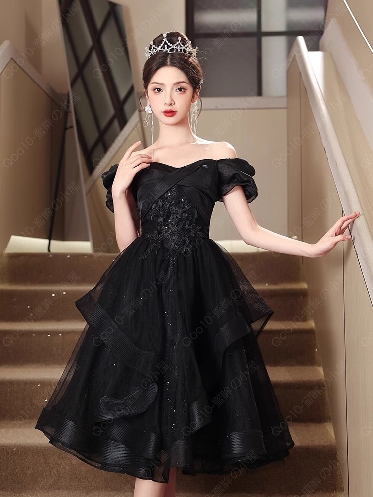 ドレス 披露宴 花嫁 パーティードレス 二次会 コンサート 結婚式 カラードレス 演奏会 ウェディング カクテルドレス ブラック-25