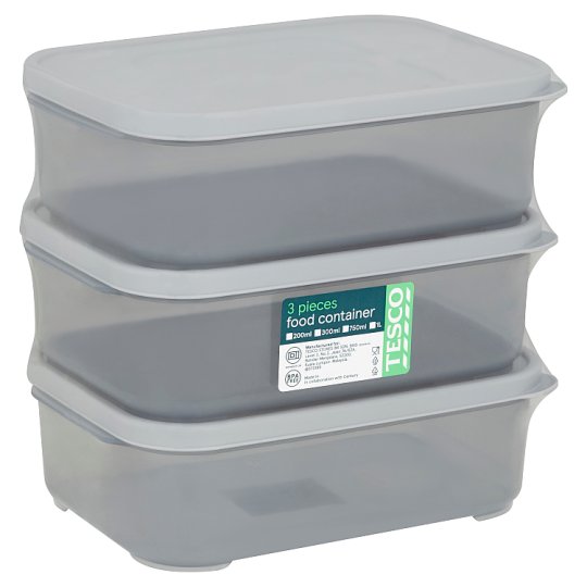 Tesco 3 Pieces Food Container Grey 750ml