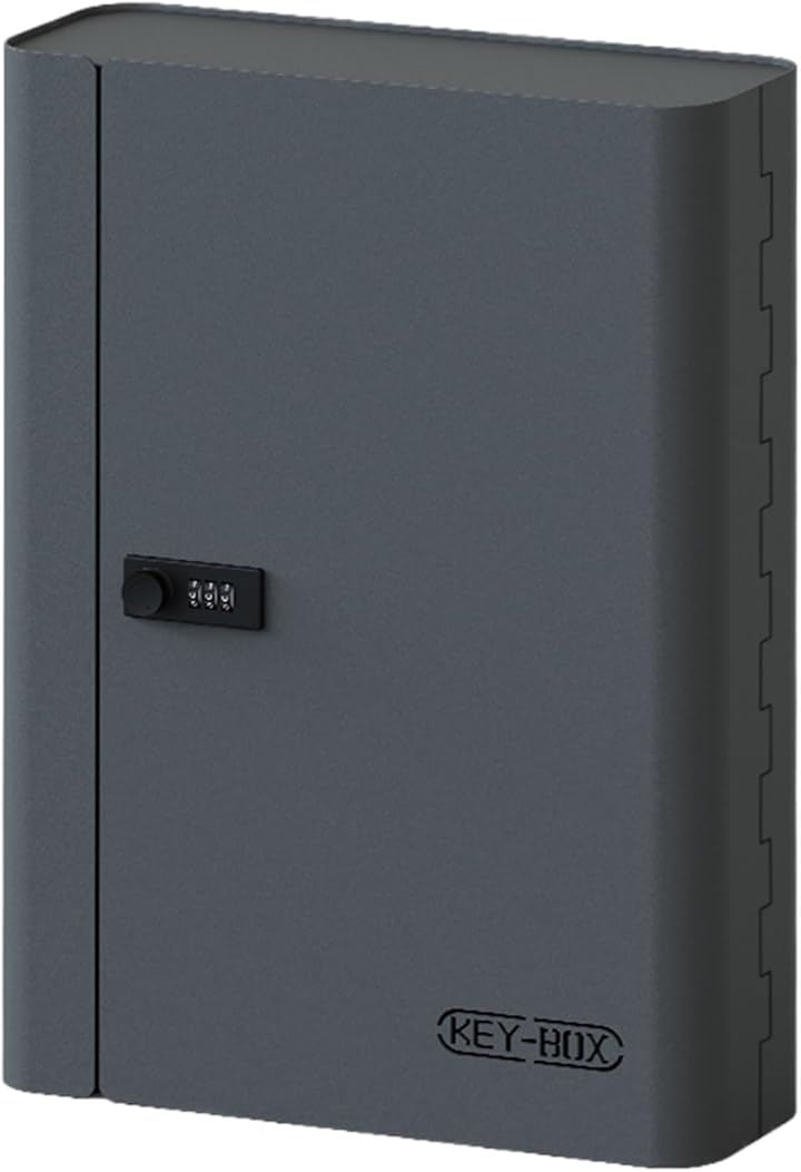 セキュリティキーボックス 壁掛け 暗証番号 ダイヤル式 3桁 keybox 鍵収納 鍵置き 防犯 盗難防止 会社 事務所 業務用 オフィス 車 玄関 別荘 (ダークグレー, 80キー)