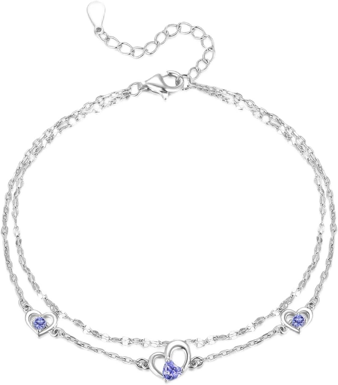 ガーネットブレスレット1月誕生石シルバー925金属アレルギー対応2連チェーンデザインハートモチーフシンプルで普段使い向け