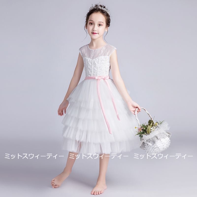 子供ドレス カステラスカート 結婚式 フォーマルワンピース パーティードレス 上品 白 ドレス ブラ