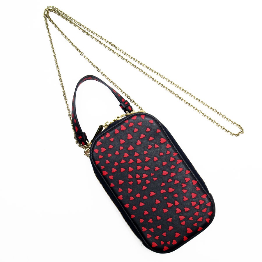 クリスチャンディオール Christian Dior フォンホルダー 斜め掛けショルダーバッグ レザー ネイビー/レッド ゴールド レディース w0826k