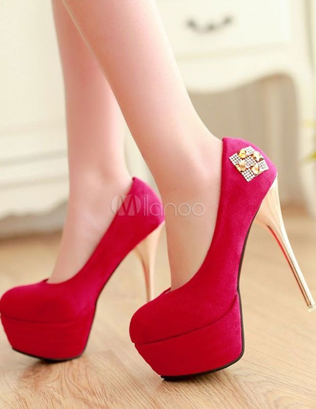 魅力的なラウンドトウグリッターヌバックレディースプラットフォームパンプス