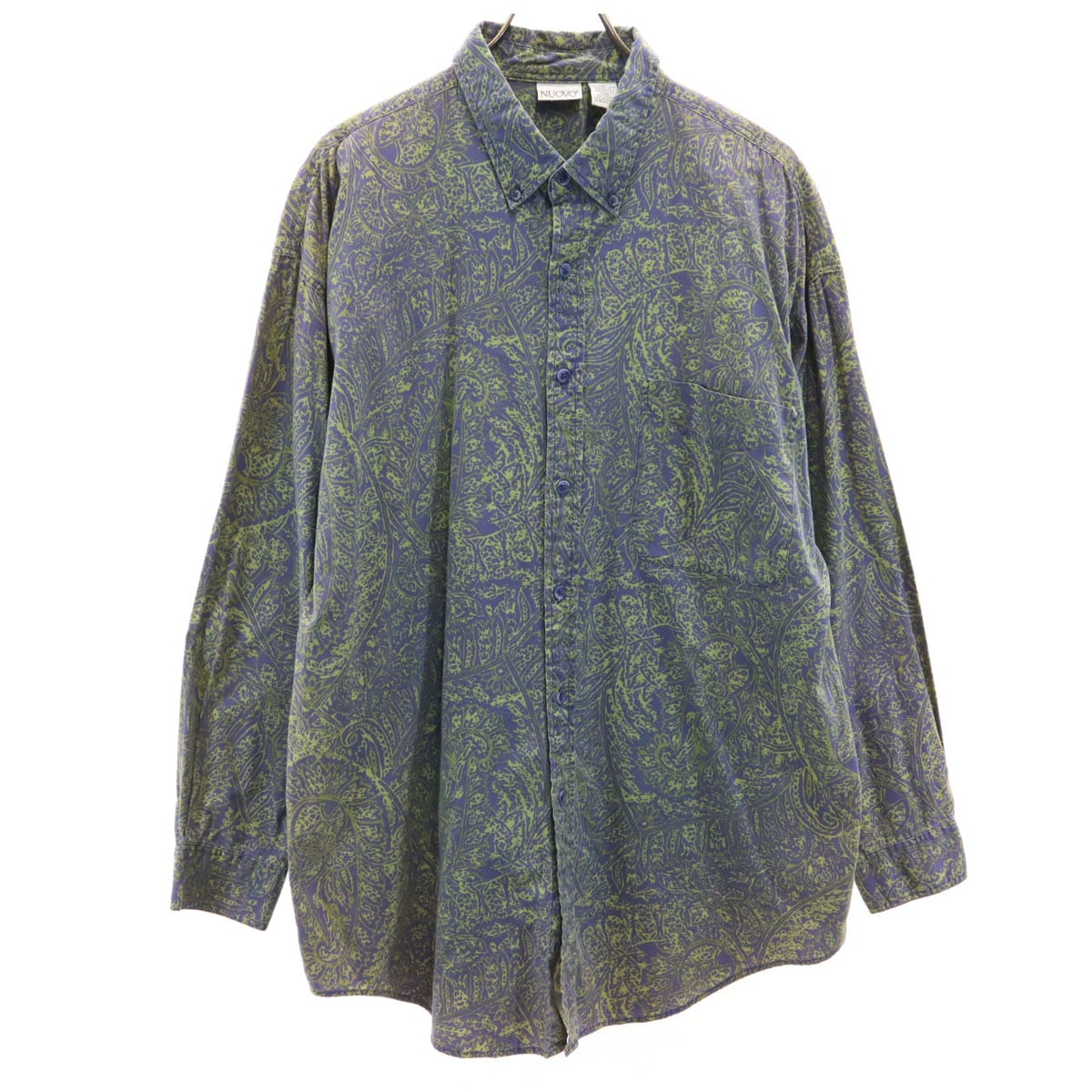 NUOVO 90s オールド ペイズリー柄 長袖 ボタンダウンシャツ XL パープル 他 メンズ 古着