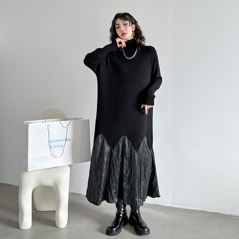 パッチワーク/ニット/ワンピース/レディース/春秋/新作/ゆったり/薄手/ハイネック/ボトムス/アウター/セーターワンピース 5,253円