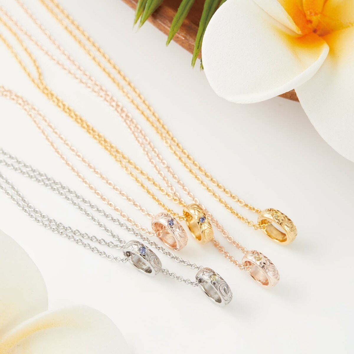 ネックレス レディース サージカルステンレス316L製 ハワイアンジュエリー ベビーリング 1石