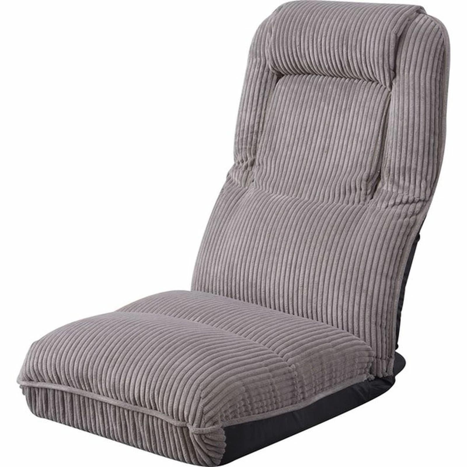 4WAYハイバックフロアチェア 約47×70×18×18cm グレー 座椅子 座いす 椅子 ローチェア リクライニング 42段階リクライニング 頭部リクライニング 4WAY コーデュロイ かわいい お