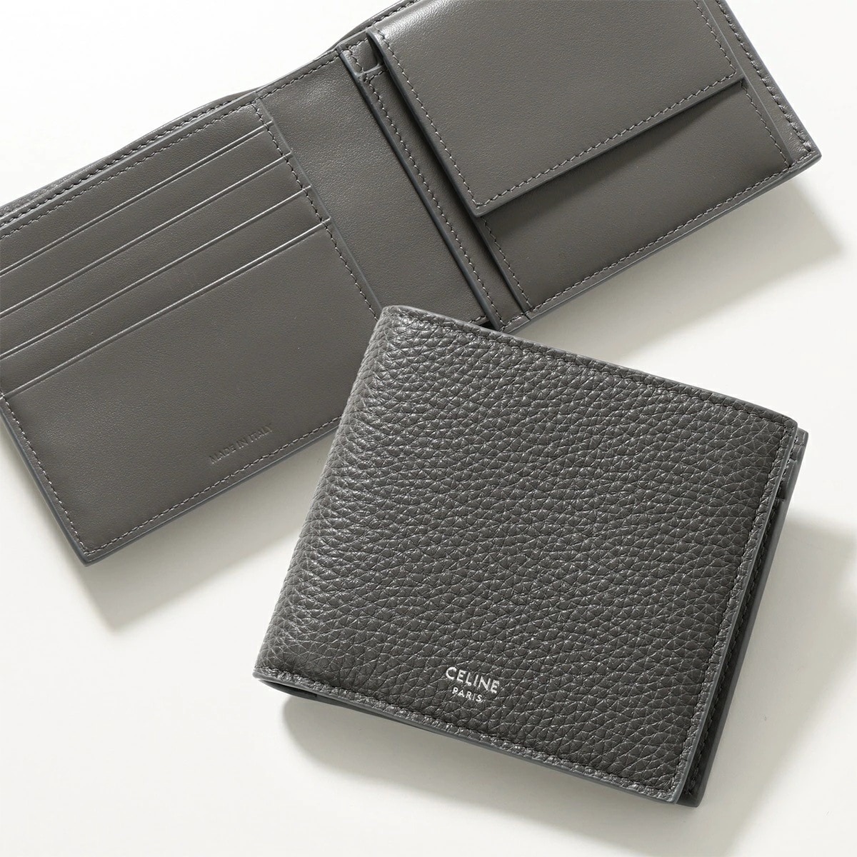 CELINE セリーヌ 二つ折り財布 Bi-fold Wallet with Coin バイフォールドウォレット 10C873GTZ.10DC メンズ レザー ロゴ 小銭入れあり Grey