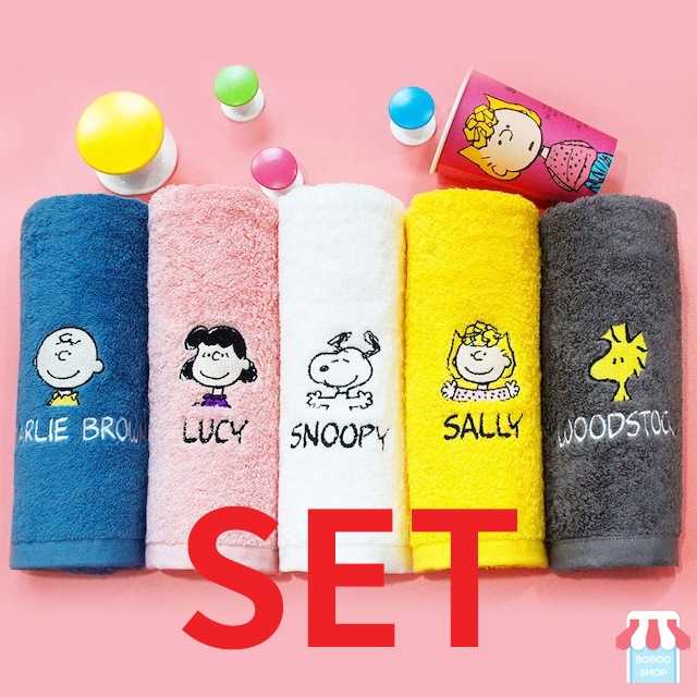 [正式ライセンス製品] 韓国人気製品 スヌーピー ピーナッツ タオル 最高級 高重量(180g) 5種 SET