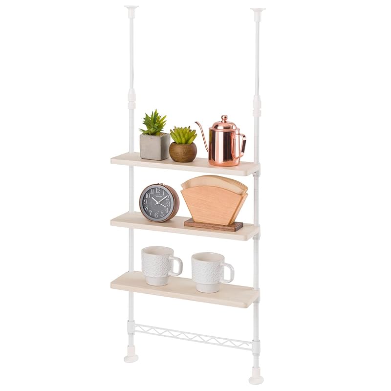 ドウシシャ 3段 突っ張り 調味料ラック スパイスラック 卓上ミニラック 白 ホワイト 幅35x奥行13x高さ75~110cm CM35TP-3WH 木製棚 棚位置変更可 棚耐荷重3kg 防錆加工 サ
