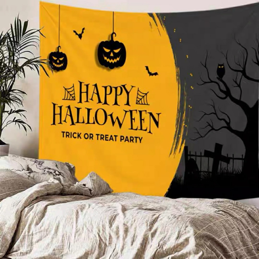 A060402タペストリー ハロウィン カボチャ布ポスター 壁面装飾 壁掛け飾り 窓 背景布