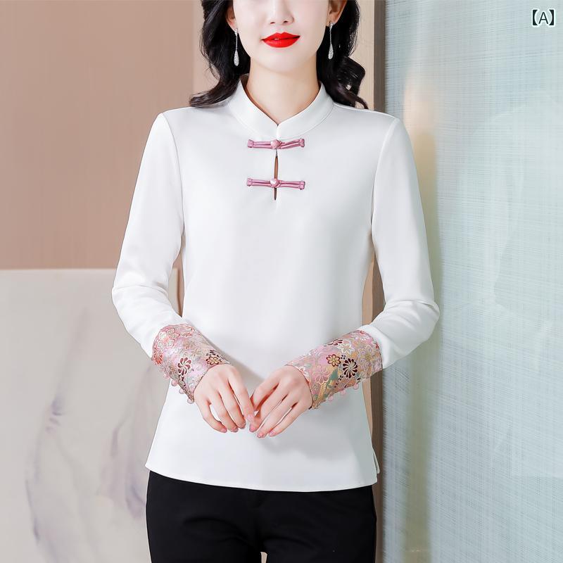 チャイナ風 刺繍 唐装 レイヤリング シャツ レディース ファッション トップス 秋 レトロ ハイエンド 個性的 おしゃれ 伝統 カジュアル エレガント オリエンタル 上品
