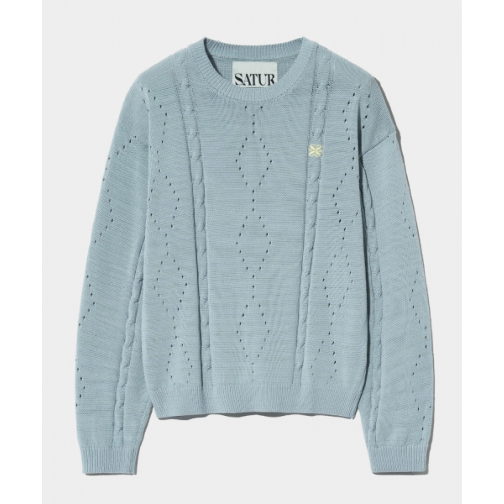 SATUR ランバスパンチングケーブルニットスカイブルー