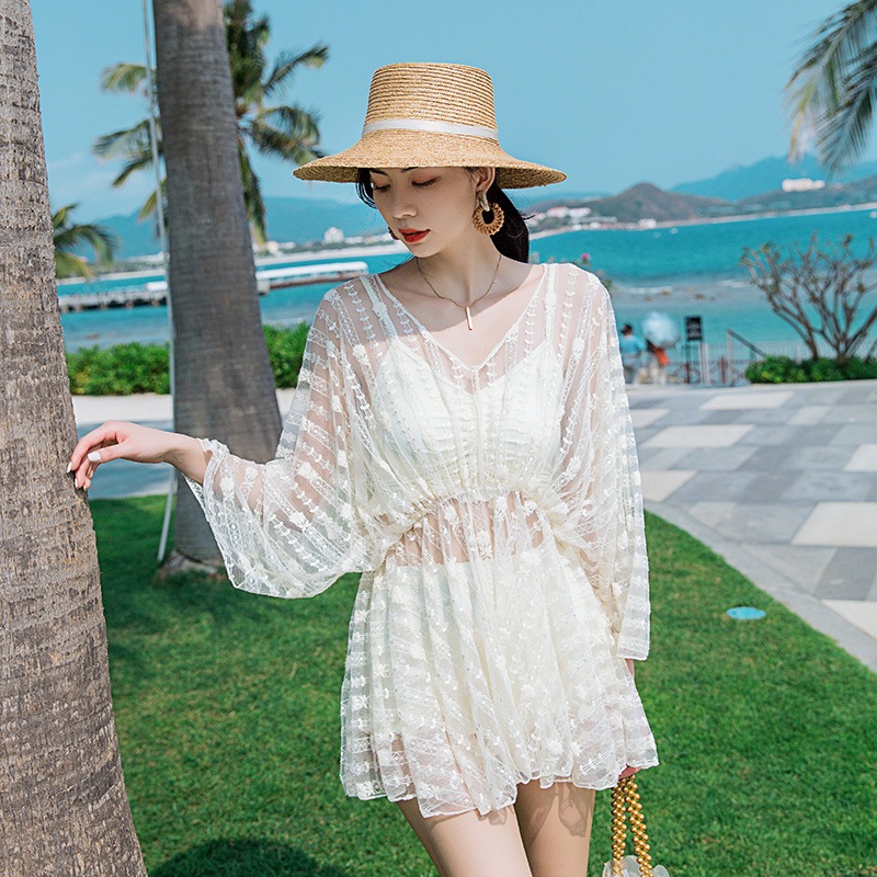 韓国女神水着レディーススリーピースセクシースプリットボクサー長袖カバーアップ日焼け止め休暇水着