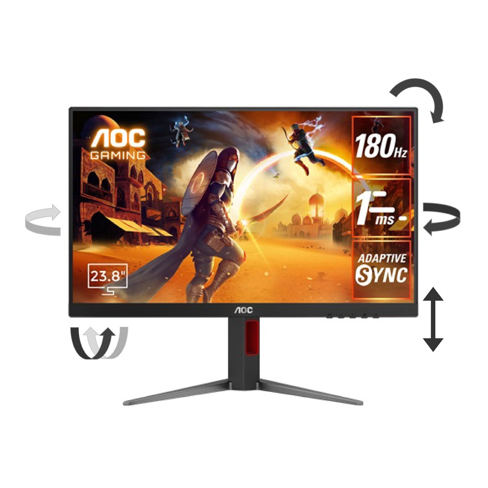 AOCエーオーシー ゲーミング液晶ディスプレイ(23.8型/Fast IPS/FullHD 1920×1080/180Hz/1ms/HDR10/HDMI2.0/DP1.4/VESA/3年保証)(ブラ