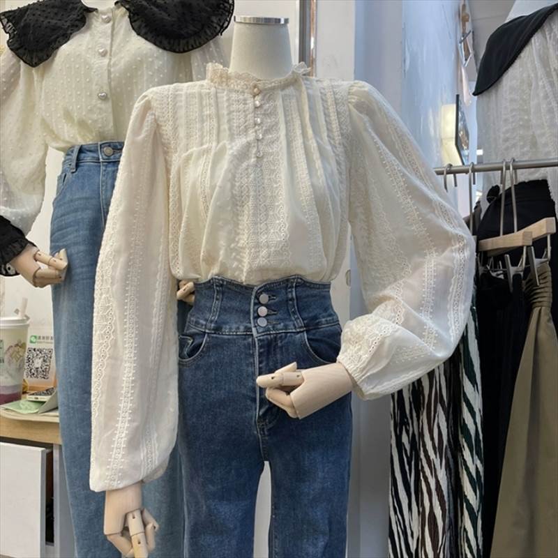 レディース トップス シャツ 長袖 ボリューム袖 パフスリーブ 襟付き 透け感 かわいい 大人可愛い きれいめ シンプル カジュアル 上品 おしゃれ レトロ こなれ感 ガーリー 主役級 存在感 ラブリ