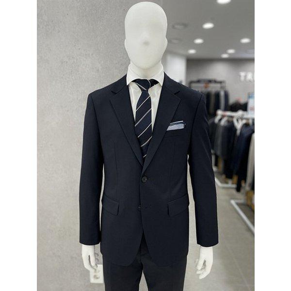 メンズベーシックフィットウール混紡3シーズンベーシックネイビーカラーのスーツセット / 面接スーツ礼服スーツ_JK