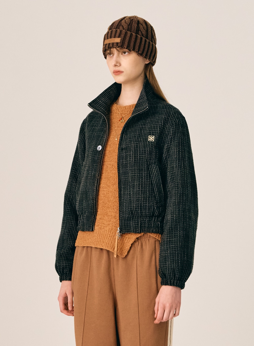 【SATUR】 (W) LECCE TWEED ZIP-UP JACKET : RESORT BLACK