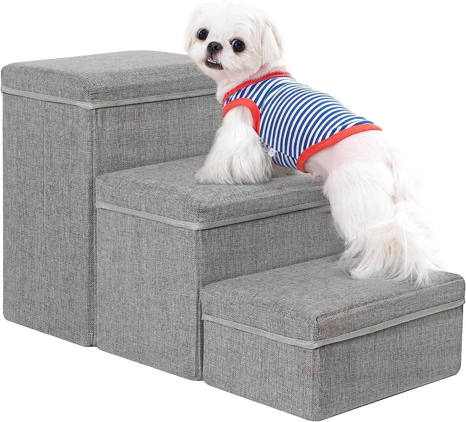 Uross 犬用階段 収納付き 3段 小型犬用 中型犬用 大型犬用 ペット用階段 ベッド用 耐荷重約30kg 老犬 猫用 犬 子犬用 階段 ソファー用ステップ (ライトグレー)