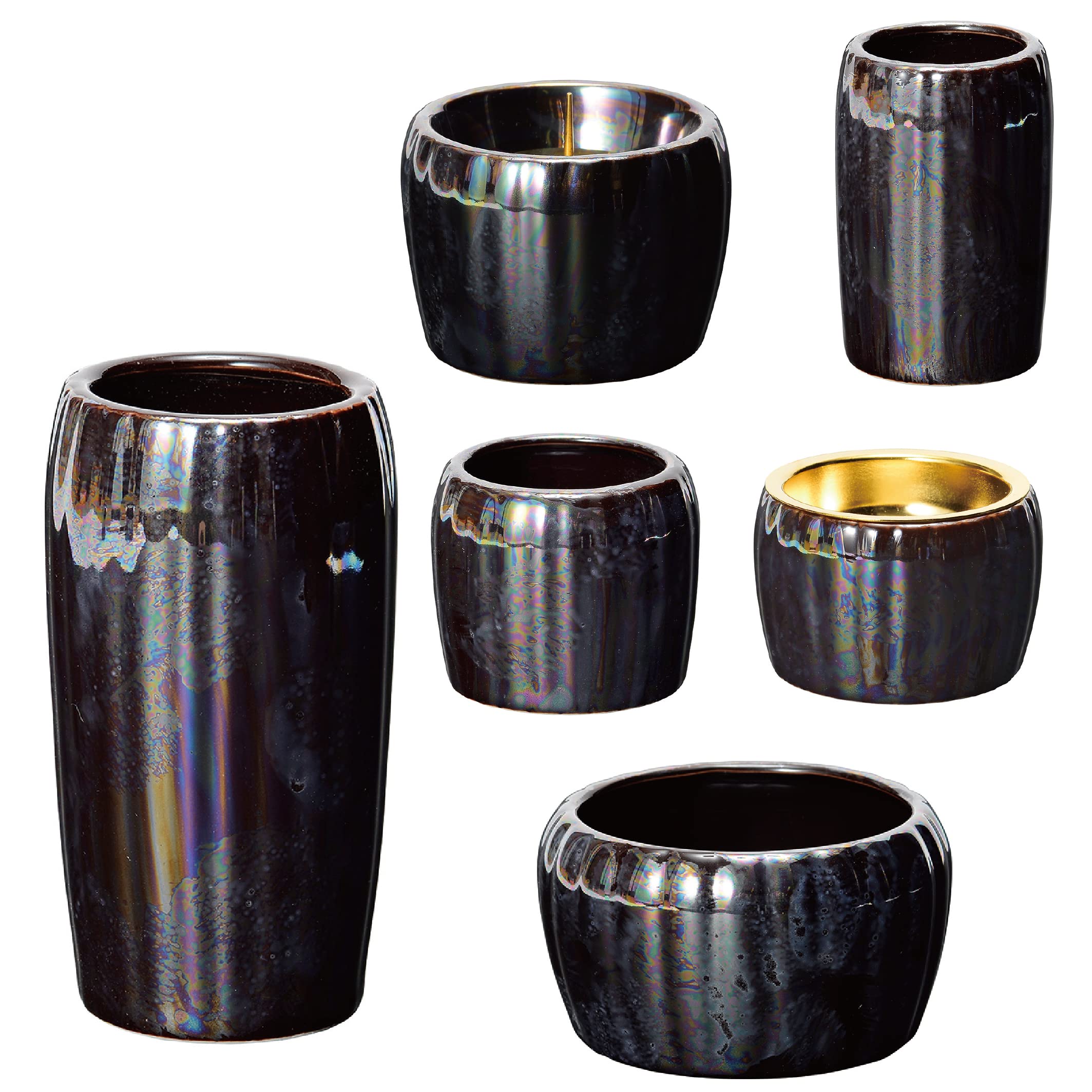 サンメニー 和 モダン 仏具 6点セット 本格 美濃焼 日本製 インテリアに馴染む おしゃれ お花 ろうそく 線香 お茶 ご飯 仏具 現代仏壇 お仏壇 仏具小物 鳳華 アイボリーブラック フラワースタ